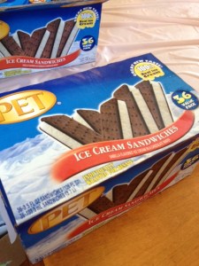 Ice cream sandwiches served last night as dessert--and PET no less.  Y'all know how I love me some PET dairy products.  