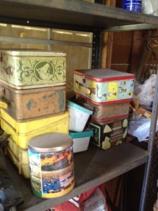 Our old lunchboxes and cookie tins used to store hardware and things he used in fixing cars and lawnmowers or building things with wood