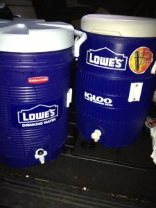 The coolers of tea and lemonade we took to Daybreak for supper tonight.  (yes the van needs vacuuming out--thanks for noticing) 