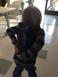 My little guy, wanting so hard to be a Ninja Turtle.  