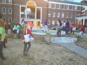 Heading to the fountain for our Pep rally.  