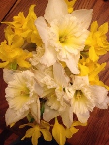 Our Princess' bouquet she picked for me today.  I don't have a picture of the beautiful purple bouquet from Sunday.  