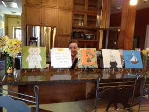 All of it set up at the shower.  Pay no attention to the Aub photobombing there in the background.  :) 