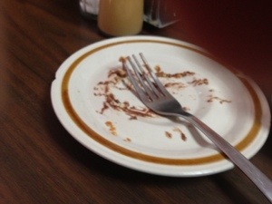 Cooter took this picture of his empty cake saucer.  He loved his chocolate cake.  There wasn't a chance to take a picture of it before it was eaten.  He's just that fast.  